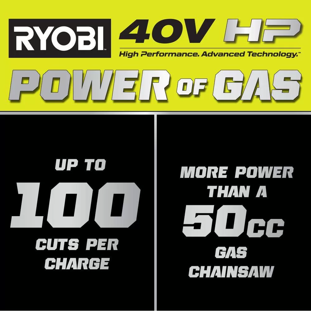 RYOBI RY405110 40V HP Brushless 20 in. Battery Chainsaw with 8.0 Ah Battery and Rapid Charger