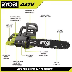 RYOBI RY40550-PS 40V HP Brushless 16 in. Battery Chainsaw and 10 in. Battery Pole Saw with 4.0 Ah Battery and Charger