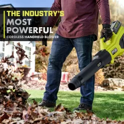 RYOBI 40V HP Brushless 18 in. Battery Chainsaw and 190 MPH 730CFM Battery Leaf Blower w/ (3) Batteries, (two) Chargers