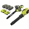 RYOBI 40V HP Brushless 18 in. Battery Chainsaw and 190 MPH 730CFM Battery Leaf Blower w/ (3) Batteries, (two) Chargers