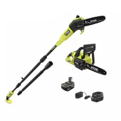 RYOBI P2520-PS ONE+ HP 18V Cordless 10 in. Chainsaw and Whisper Series 8 in. Pole Saw with 4.0 Ah Battery and Charger
