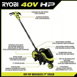 RYOBI RY40706BTL-AC 40V HP Brushless Cordless Edger (Tool Only) with Extra Edger Blade