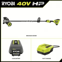 RYOBI RY40780 40V HP Brushless Stick Lawn Edger with 4.0 Ah Battery and Charger