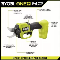 RYOBI P2680-PNR ONE+ HP 18V Brushless 22 in. Cordless Battery Hedge Trimmer & Brushless Cordless Pruner w/ 2.0 Ah Battery & Charger