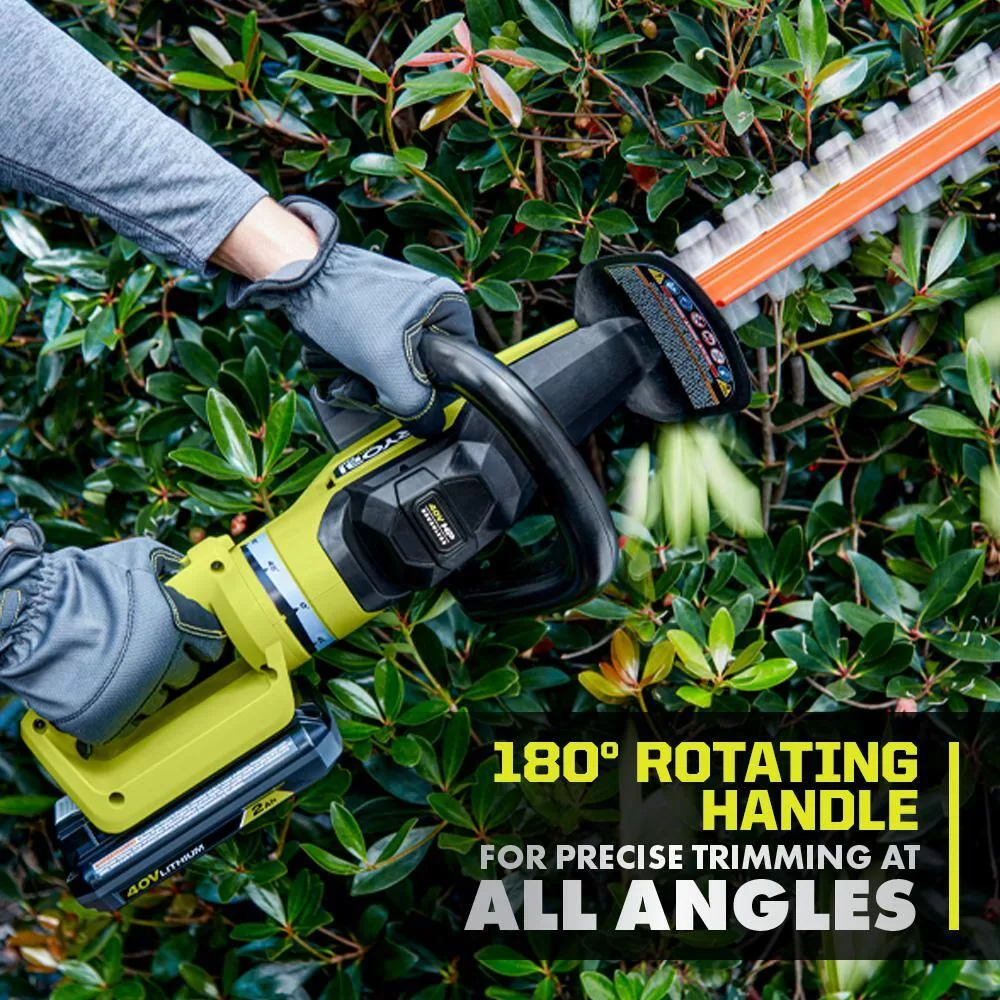 RYOBI RY404130-HDG2 40V HP Whisper Series 155 MPH 600 CFM Cordless Leaf Blower and 26 in. Hedge Trimmer with (2) Batteries and (2) Chargers