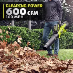 RYOBI RY404150-LB 40V HP Brushless 100 MPH 600 CFM Cordless Leaf Blower/Mulcher/Vacuum w/ Lawn & Leaf Bag, (2) 4.0 Ah Batteries & Charger