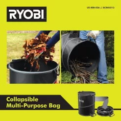 RYOBI RY404150-LB 40V HP Brushless 100 MPH 600 CFM Cordless Leaf Blower/Mulcher/Vacuum w/ Lawn & Leaf Bag, (2) 4.0 Ah Batteries & Charger