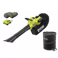 RYOBI RY404150-LB 40V HP Brushless 100 MPH 600 CFM Cordless Leaf Blower/Mulcher/Vacuum w/ Lawn & Leaf Bag, (2) 4.0 Ah Batteries & Charger