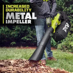 RYOBI RY404150-LB 40V HP Brushless 100 MPH 600 CFM Cordless Leaf Blower/Mulcher/Vacuum w/ Lawn & Leaf Bag, (2) 4.0 Ah Batteries & Charger