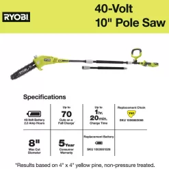 RYOBI 40V 10 in. Cordless Battery Pole Saw and 18 in. Cordless Battery Pole Hedge Trimmer with 2.0 Ah Battery and Charger