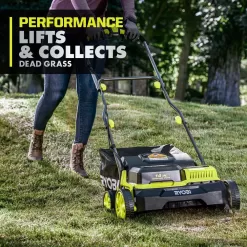 RYOBI P2740 ONE+ HP 18V Brushless 14 in. Cordless Battery Dethatcher/Aerator with (2) 4.0 Ah Batteries and Charger