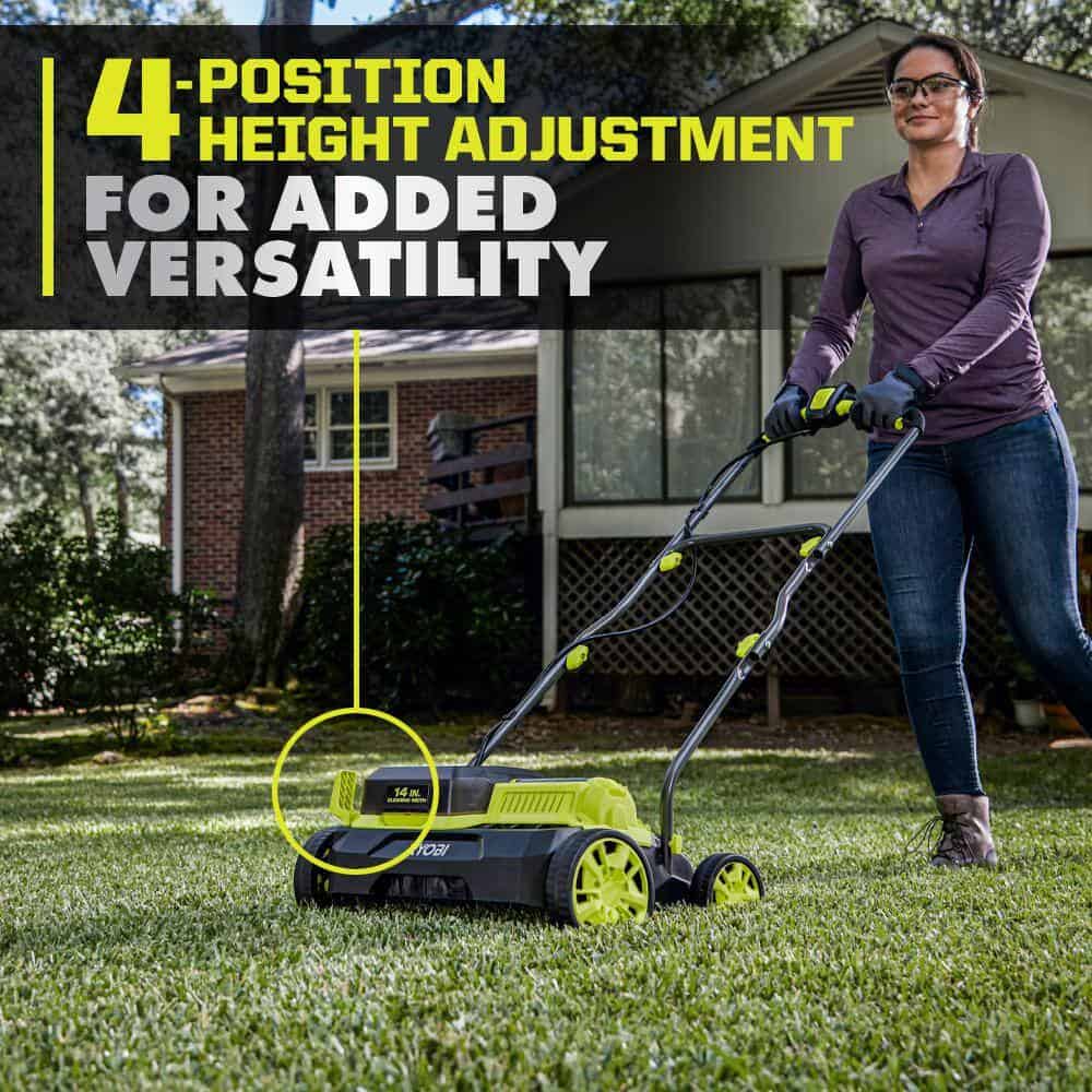 RYOBI P2740 ONE+ HP 18V Brushless 14 in. Cordless Battery Dethatcher/Aerator with (2) 4.0 Ah Batteries and Charger