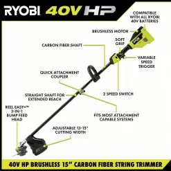 RYOBI 40V HP Brushless 20 in. Cordless Battery Walk Behind Push Mower, String Trimmer, & Blower - Batteries and Chargers