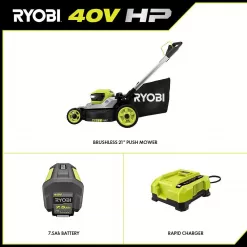 RYOBI 40V HP Brushless 21 in. Battery Walk Behind Multi-Blade Push Lawn Mower with 7.5 Ah Battery and Rapid Charger