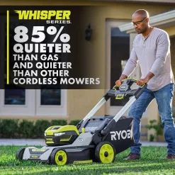 RYOBI 40-Volt HP Brushless 21 in. Whisper Series Cordless Walk-Behind Multi-Blade Push Mower - (2) 6.0 Ah Batteries & Charger