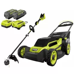 RYOBI 40V HP Brushless 20 in. Cordless Battery Walk Behind Push Mower & String Trimmer with (2) Batteries and Chargers