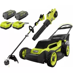 RYOBI 40V HP Brushless 20 in. Cordless Battery Walk Behind Push Mower, String Trimmer, & Blower - Batteries and Chargers
