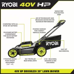 RYOBI 40V HP Brushless 20 in. Cordless Electric Battery Walk Behind Self-Propelled Mower (Tool Only)