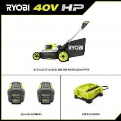 RYOBI 40V HP Brushless 21 in. Cordless Battery Walk Behind Multi-Blade Self-Propelled Mower - (2) 6.0 Ah Batteries & Charger