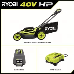 RYOBI 40V HP Brushless 20 in. Cordless Electric Battery Multi-Blade Walk Behind Self-Propelled Mower - 8.0Ah Battery & Charger