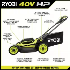 RYOBI 40V HP Brushless 20 in. Cordless Electric Battery Multi-Blade Walk Behind Self-Propelled Mower - 8.0Ah Battery & Charger
