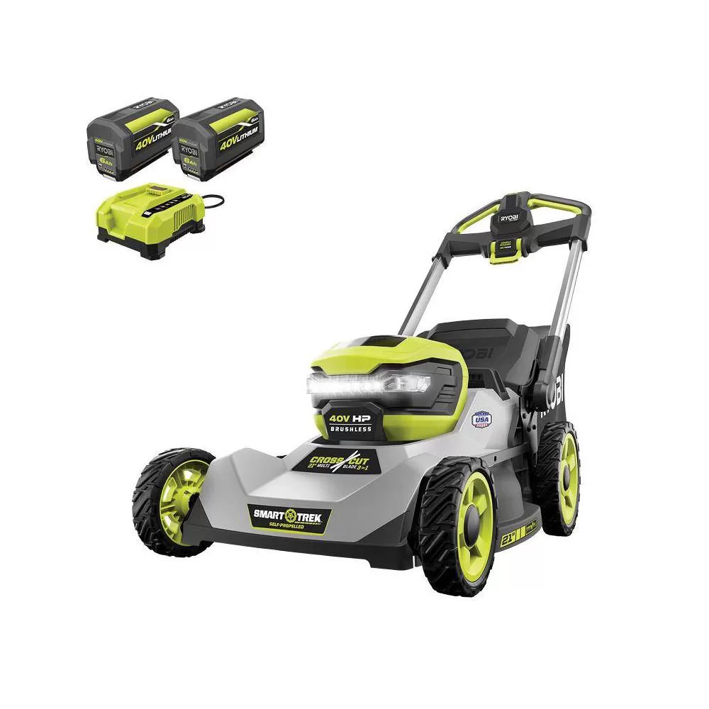 RYOBI 40V HP Brushless 21 in. Cordless Battery Walk Behind Multi-Blade Self-Propelled Mower - (2) 6.0 Ah Batteries & Charger