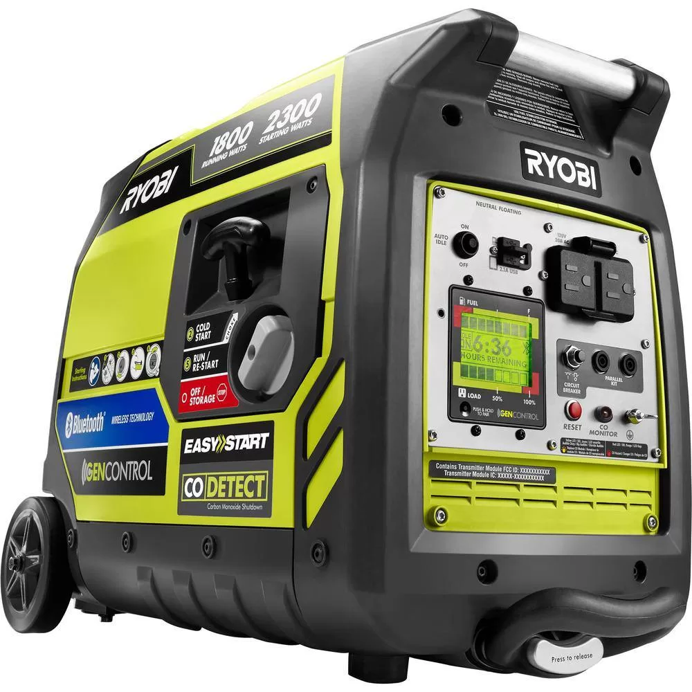 RYOBI 2,300-Watt Recoil Start Bluetooth Super Quiet Gasoline Powered Digital Inverter Generator with CO Shutdown Sensor