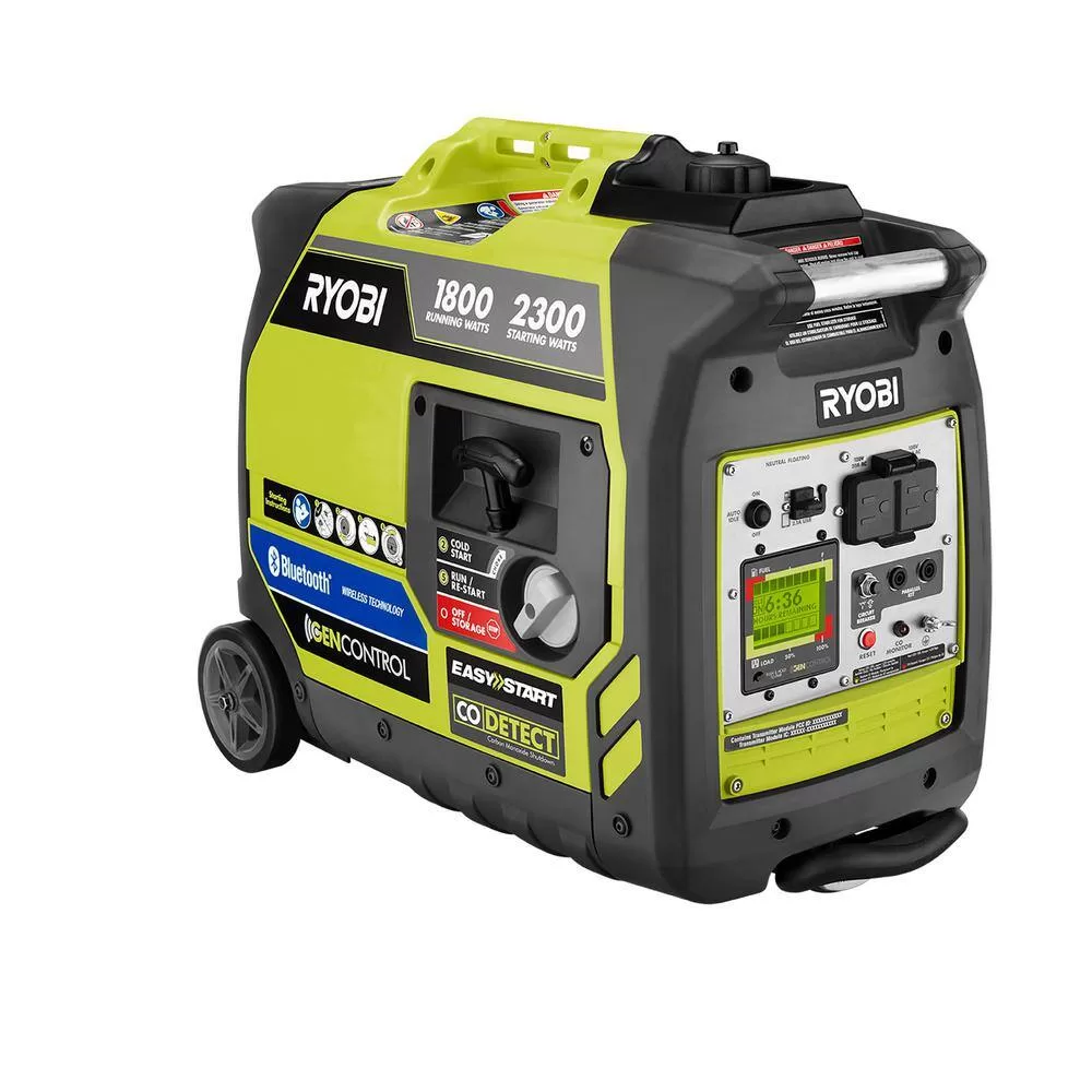 RYOBI 2,300-Watt Recoil Start Bluetooth Super Quiet Gasoline Powered Digital Inverter Generator with CO Shutdown Sensor