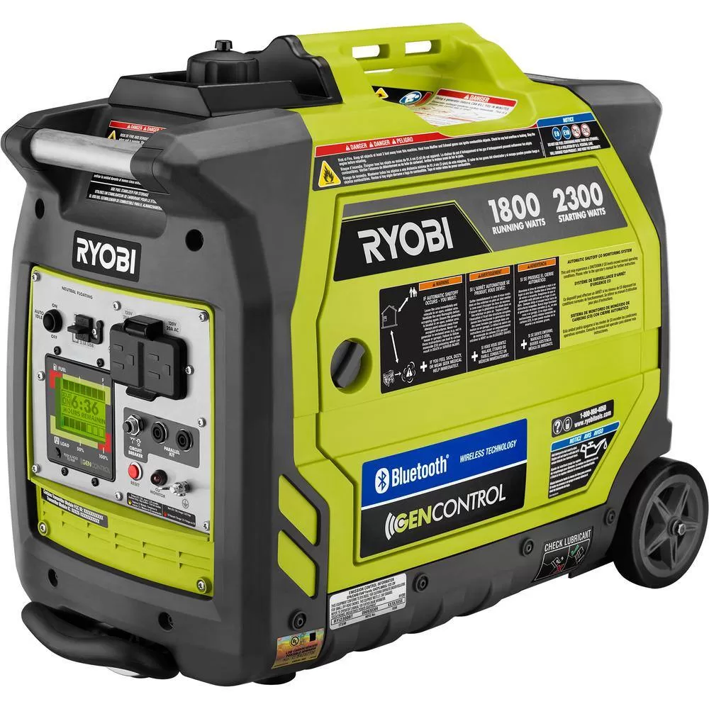 RYOBI 2,300-Watt Recoil Start Bluetooth Super Quiet Gasoline Powered Digital Inverter Generator with CO Shutdown Sensor
