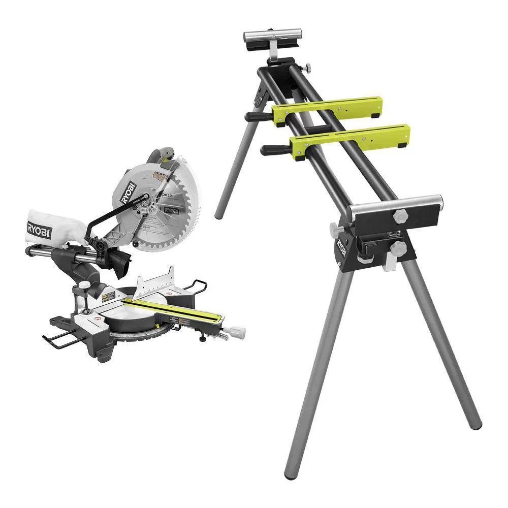 RYOBI15 Amp 12 in. Corded Sliding Compound Miter Saw with LED Cutline Indicator with Universal Miter Saw QUICKSTAND