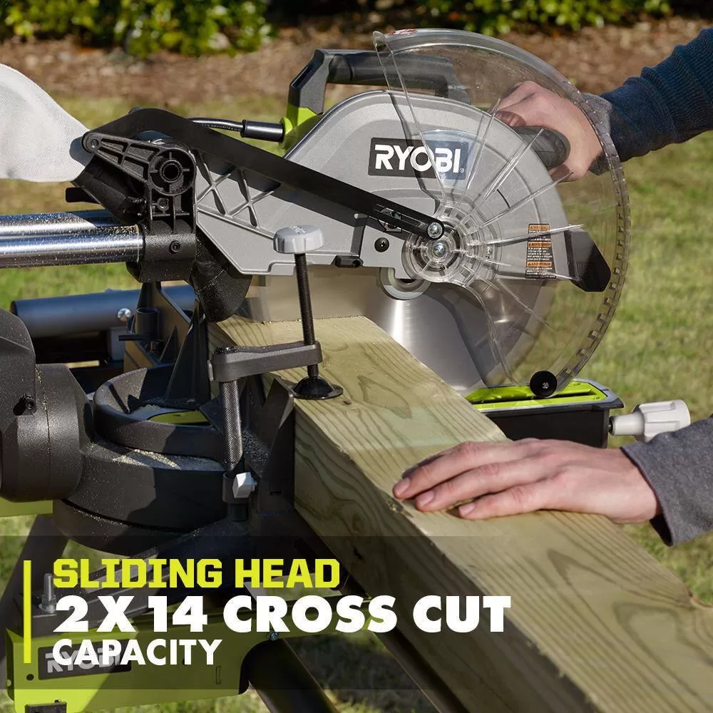 RYOBI15 Amp 12 in. Corded Sliding Compound Miter Saw with LED Cutline Indicator with Universal Miter Saw QUICKSTAND