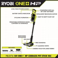 RYOBI PBLSV716K-PCL700B ONE+ HP 18V Brushless Cordless Pet Stick Vacuum Cleaner