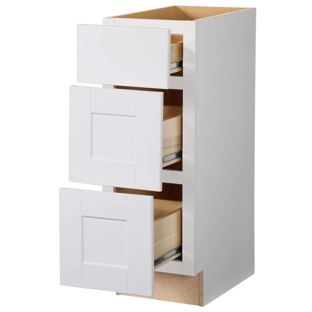 Hampton Bay Shaker 24 in. W x 24 in. D x 34.5 in. H Assembled Drawer Base Kitchen Cabinet in Satin White with Ball-Bearing Glides