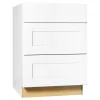 Hampton Bay Shaker 24 in. W x 24 in. D x 34.5 in. H Assembled Drawer Base Kitchen Cabinet in Satin White with Ball-Bearing Glides