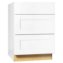 Hampton Bay Shaker 24 in. W x 24 in. D x 34.5 in. H Assembled Drawer Base Kitchen Cabinet in Satin White with Ball-Bearing Glides