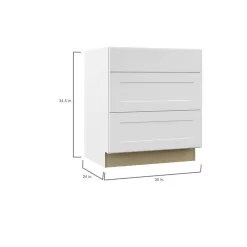 Hampton Bay Shaker 30 in. W x 24 in. D x 34.5 in. H Assembled Drawer Base Kitchen Cabinet in Satin White with Full Extension Glides