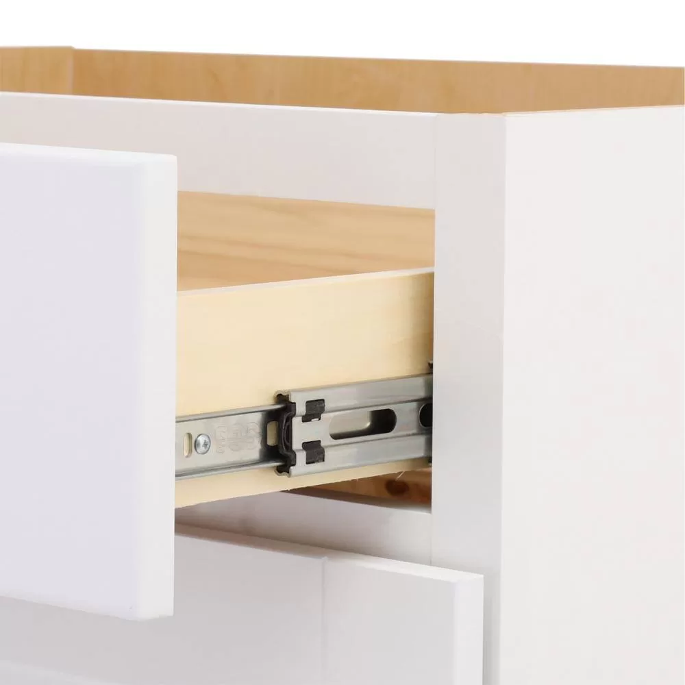 Hampton Bay Shaker 30 in. W x 24 in. D x 34.5 in. H Assembled Drawer Base Kitchen Cabinet in Satin White with Full Extension Glides