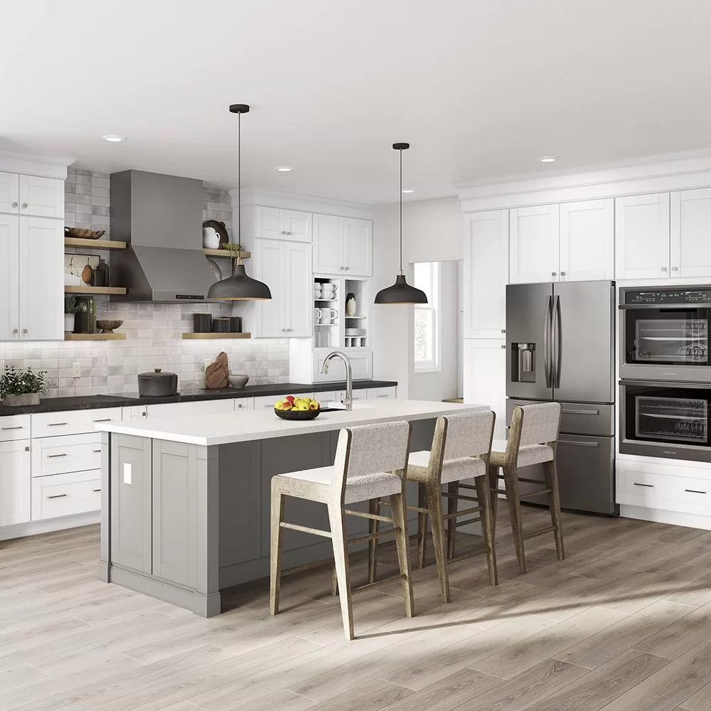 Hampton Bay Shaker 30 in. W x 24 in. D x 34.5 in. H Assembled Drawer Base Kitchen Cabinet in Satin White with Full Extension Glides