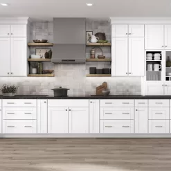 Hampton Bay Shaker 30 in. W x 24 in. D x 34.5 in. H Assembled Drawer Base Kitchen Cabinet in Satin White with Full Extension Glides