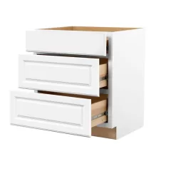 Hampton Bay Hampton 30 in. W x 24 in. D x 34.5 in. H Assembled Drawer Base Kitchen Cabinet in Satin White with Full Extension Glides