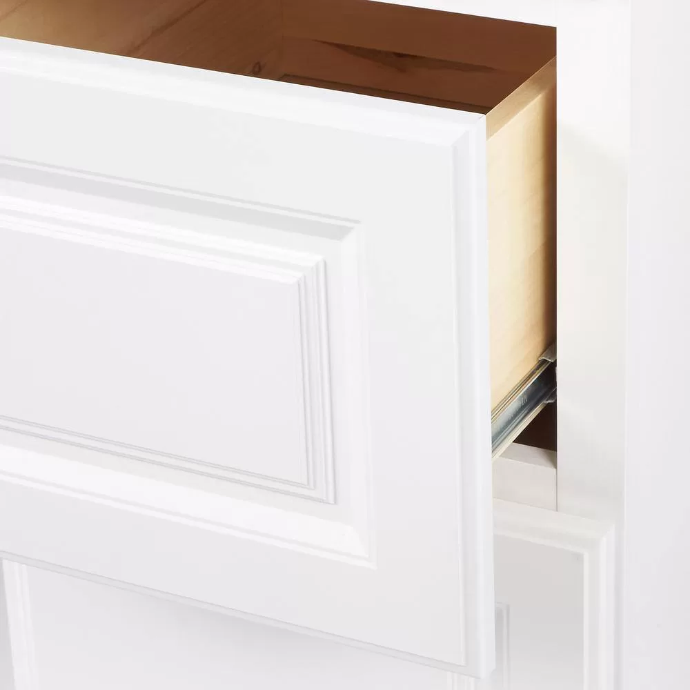 Hampton Bay Hampton 30 in. W x 24 in. D x 34.5 in. H Assembled Drawer Base Kitchen Cabinet in Satin White with Full Extension Glides