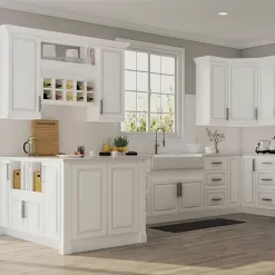 Hampton Bay Hampton 30 in. W x 24 in. D x 34.5 in. H Assembled Drawer Base Kitchen Cabinet in Satin White with Full Extension Glides