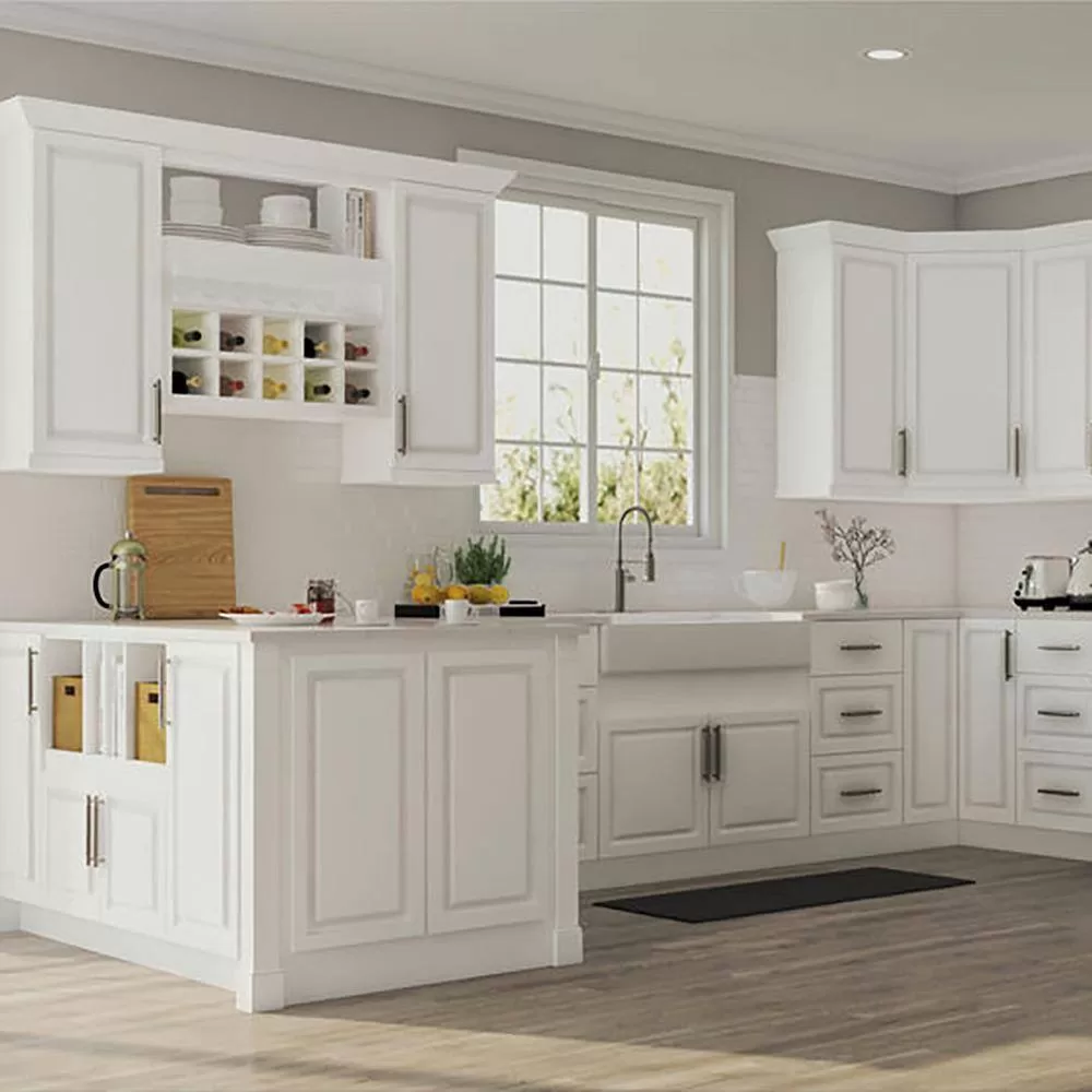 Hampton Bay Hampton 30 in. W x 24 in. D x 34.5 in. H Assembled Drawer Base Kitchen Cabinet in Satin White with Full Extension Glides