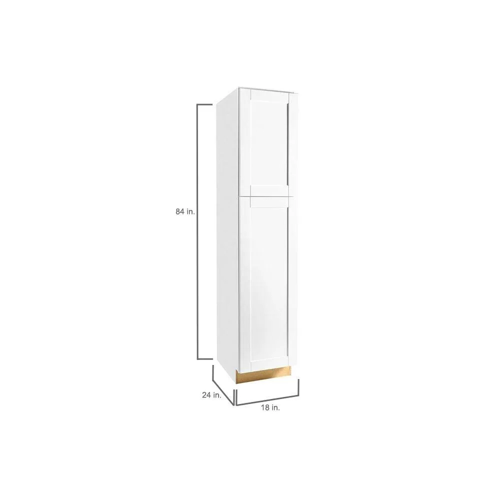 Hampton Bay KP1884-SSW Shaker 18 in. W x 24 in. D x 84 in. H Assembled Pantry Kitchen Cabinet in Satin White
