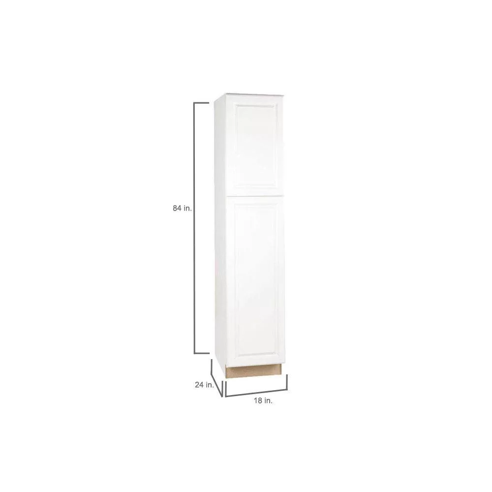 Hampton Bay KP1884-SW Hampton 18 in. W x 24 in. D x 84 in. H Assembled Pantry Kitchen Cabinet in Satin White