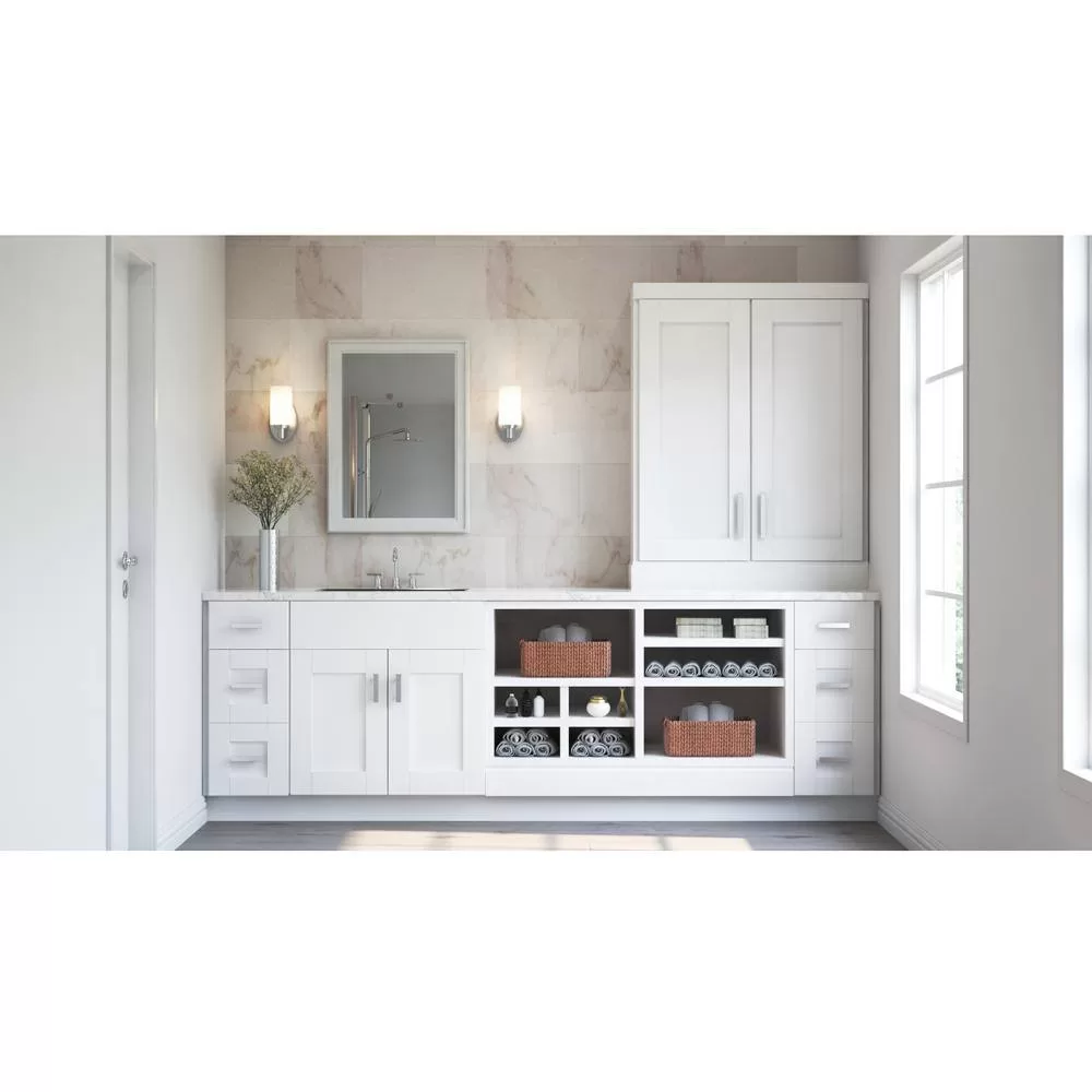 Hampton Bay Shaker 36 in. W x 24 in. D x 34.5 in. H Assembled Apron-Front Sink Base Kitchen Cabinet in Satin White