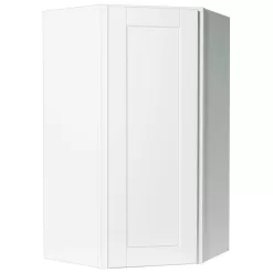 Hampton Bay Shaker 24 in. W x 12 in. D x 42 in. H Assembled Diagonal Corner Wall Kitchen Cabinet in Satin White