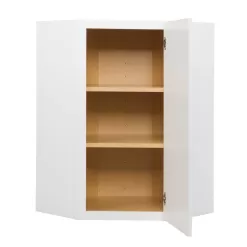 Hampton Bay Shaker 24 in. W x 12 in. D x 42 in. H Assembled Diagonal Corner Wall Kitchen Cabinet in Satin White