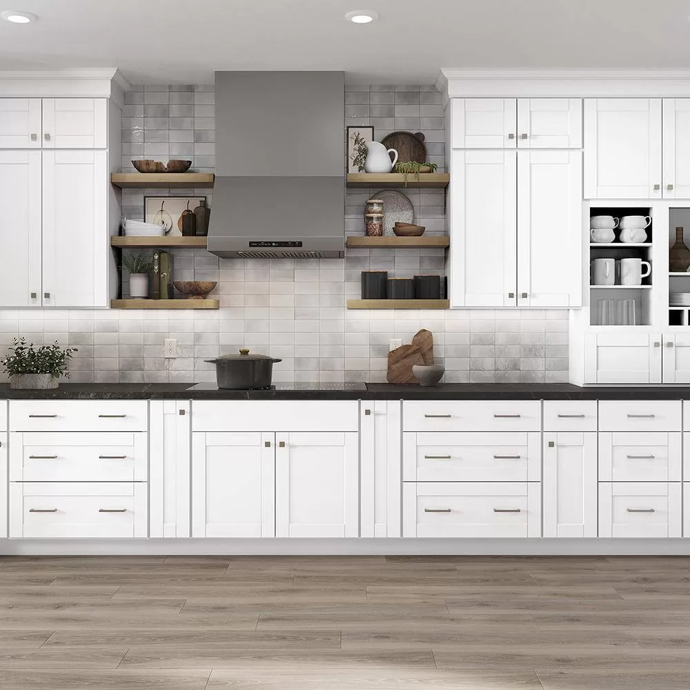 Hampton Bay Shaker 24 in. W x 12 in. D x 42 in. H Assembled Diagonal Corner Wall Kitchen Cabinet in Satin White