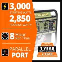 Sportsman 806687 3,000-Watt Open Frame Recoil Start Portable Gasoline Inverter Generator